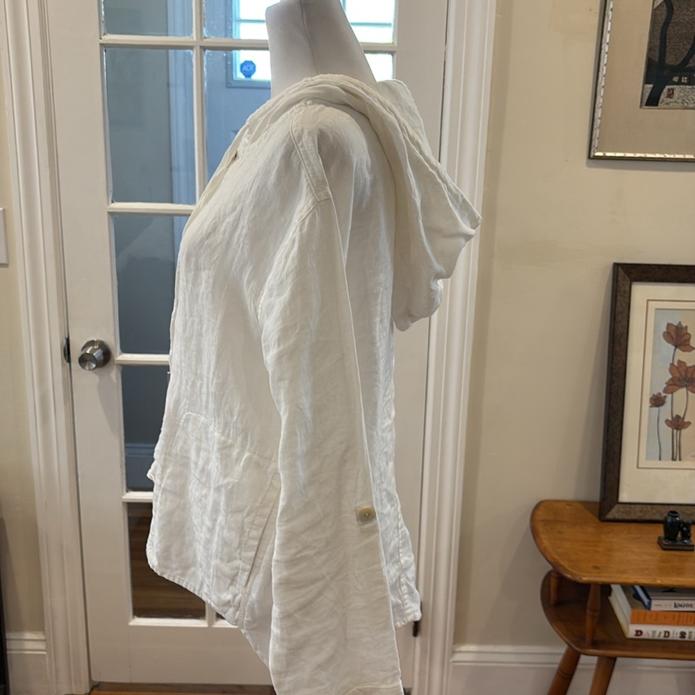 Rachel Zoe White Linen Hooded Button-Front Top. Size M - Picture 7 of 9